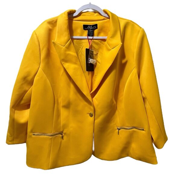 Midnight Velvet Bright Solid Yellow Jacket, Zipper Pockets, Plus Size 24W, NWT - Picture 1 of 8